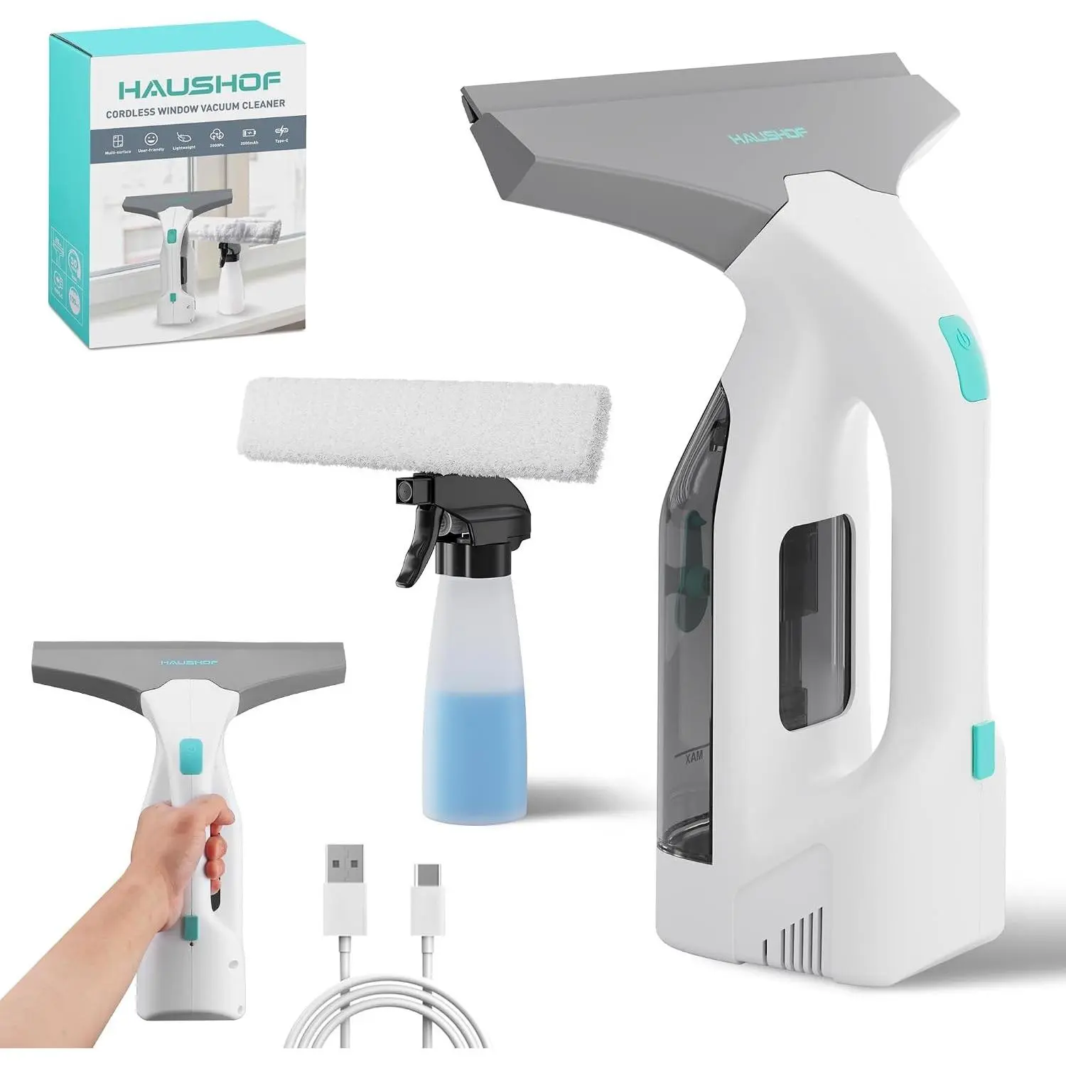 Electric Window Vacuum Squeegee 11", Vacuum Squeegee Cordless Cleaner Tool Set, Window Vac with 300ml Spray Bottle & 100ml Water Tank for Mirror, Countertop, Showers