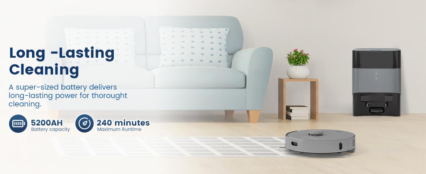 AIRROBO L50+ Robot Vacuum and Mop Combo with 5500Pa Suction, Auto-Emptying Dust Base, Smart Mapping & Voice Control – 60-Day Hands-Free Cleaning for Carpets & Hard Floors