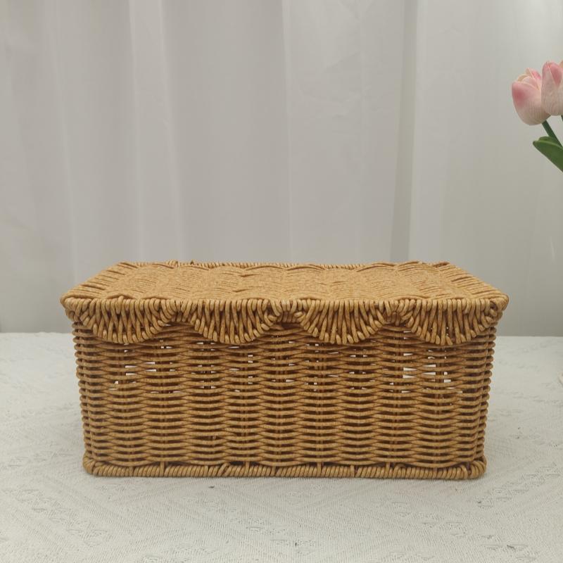 Handmade Woven Desk Cable Organizer Box with Lid, Office Power Cord Hider, Home Data Line Manager, Perfect Holiday Gift