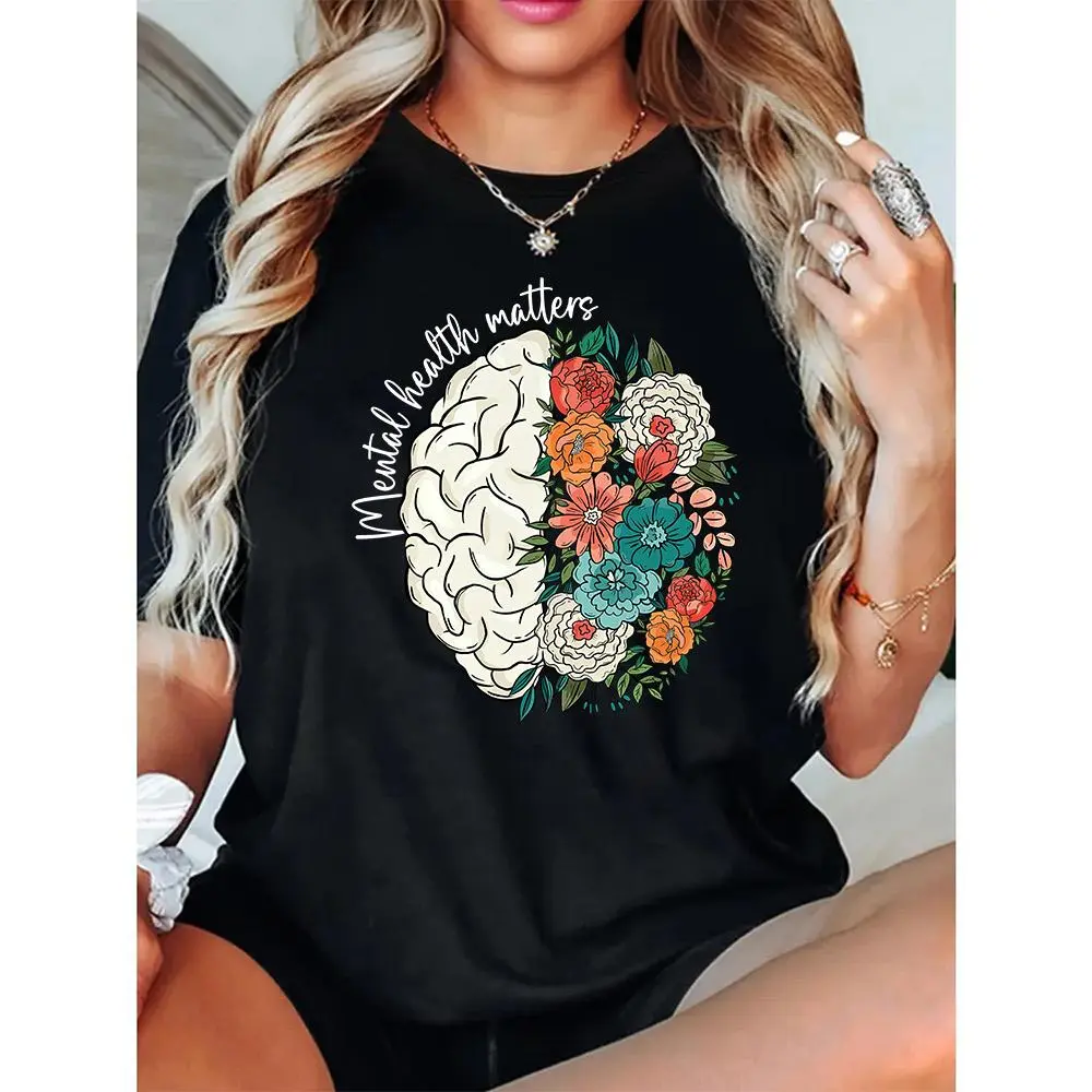 Mental Health Matters Shirt, Floral Brain Tee, Mental Awareness Tee, Inspirational Tee, Psychologist Shirt, Therapist Shirt