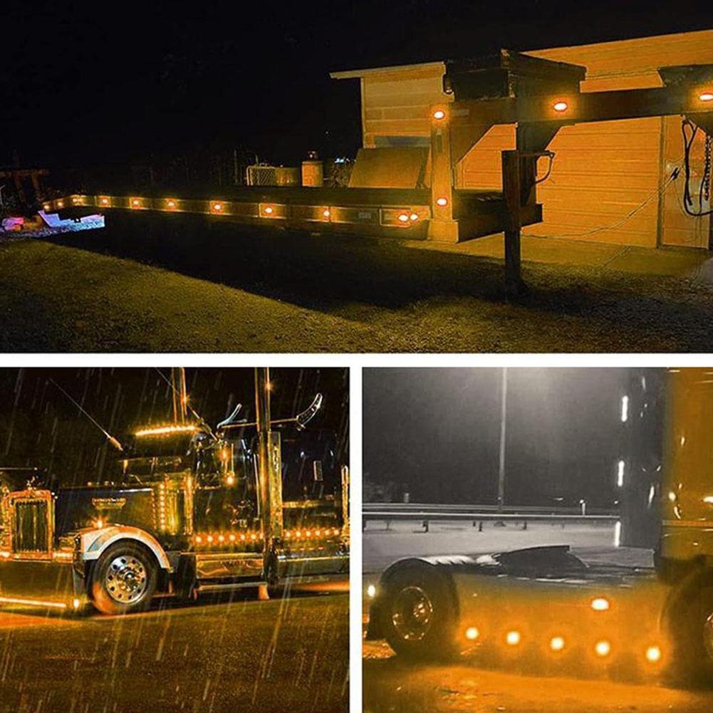 5Pcs Amber Watermelon LED Strobe+Constant Marker Lights Dual Function Watermelon-Shaped Side Marker Clearance Tail Top Cap Roof