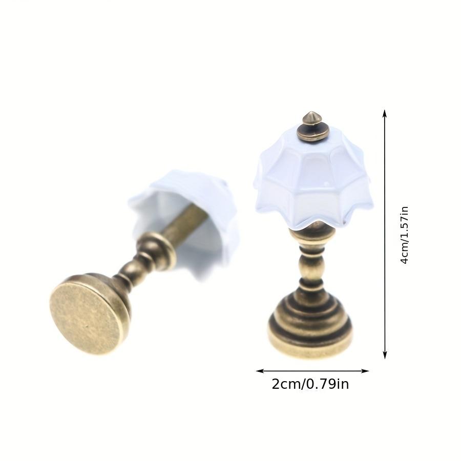 2pcs  Dollhouse Mini Vintage Metal Desk Lamp Model, Miniature Home Scene Light Prop, Simulated Bedroom Nightstand Lamp, Tiny House Decor, Pocket Scene DIY Small Part