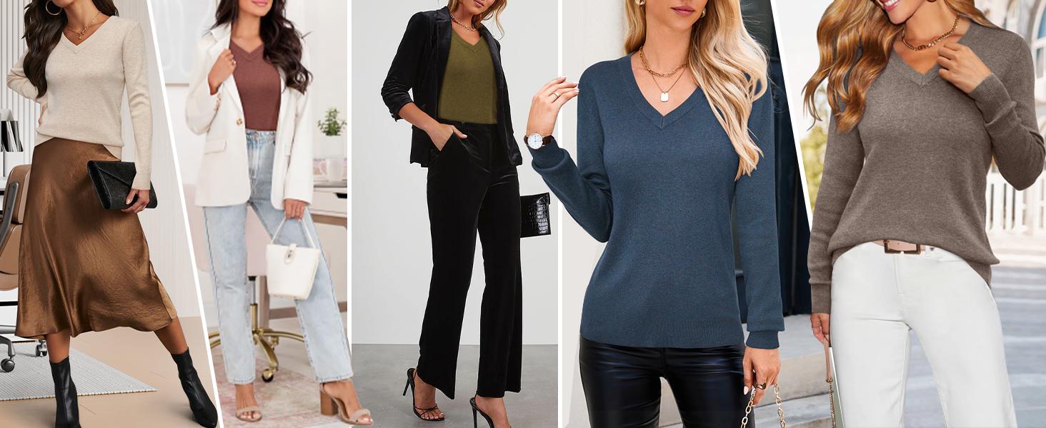 Arach&Cloz 2026 Womens Wool Blend Sweater Soft V Neck Long Sleeve Fashion Pullover Tops Business Casual Outfits Arach&Cloz 2026 Womens Wool Blend Sweater Soft V Neck Long Sleeve Fashion Pullover Tops Business Casual Outfits