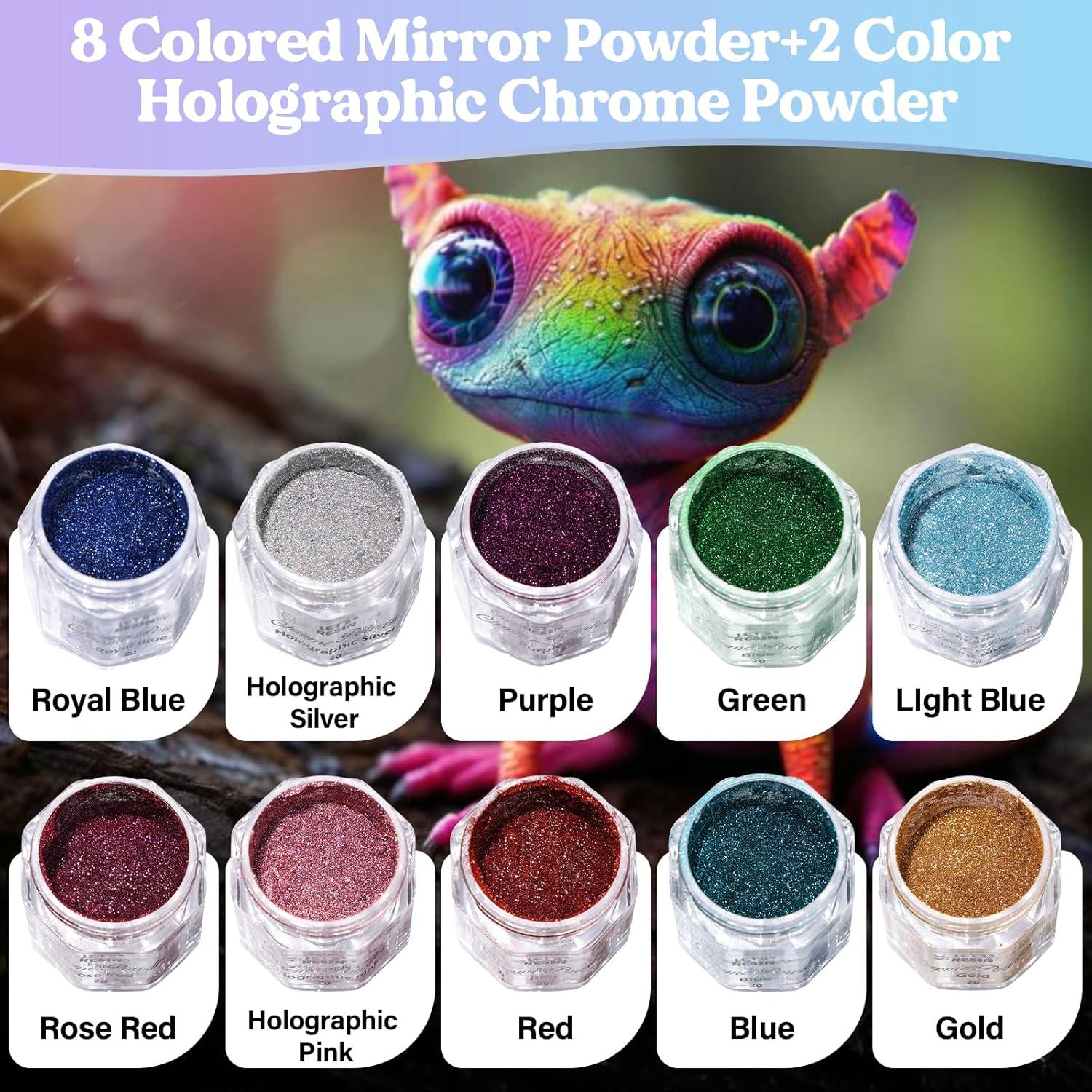 10 Colors Metallic Mirror Effect Chrome Powder for Nail, Holographic Pigment for Epoxy Resin, Slime, Crafting, Tumbler, Oil Painting