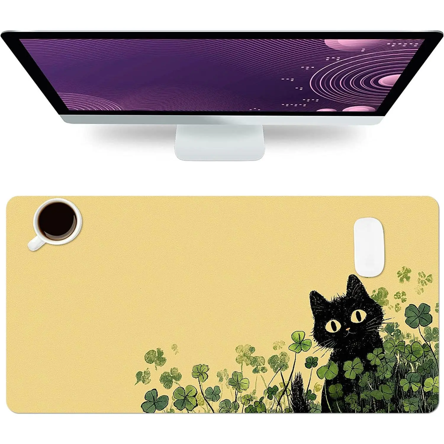 Clover Mouse Pad  Black Cat Desk Mat Large Waterproof Gaming Pad Non-Slip Keyboard Mouse Pad Writing Pad for Gamer Office&Home