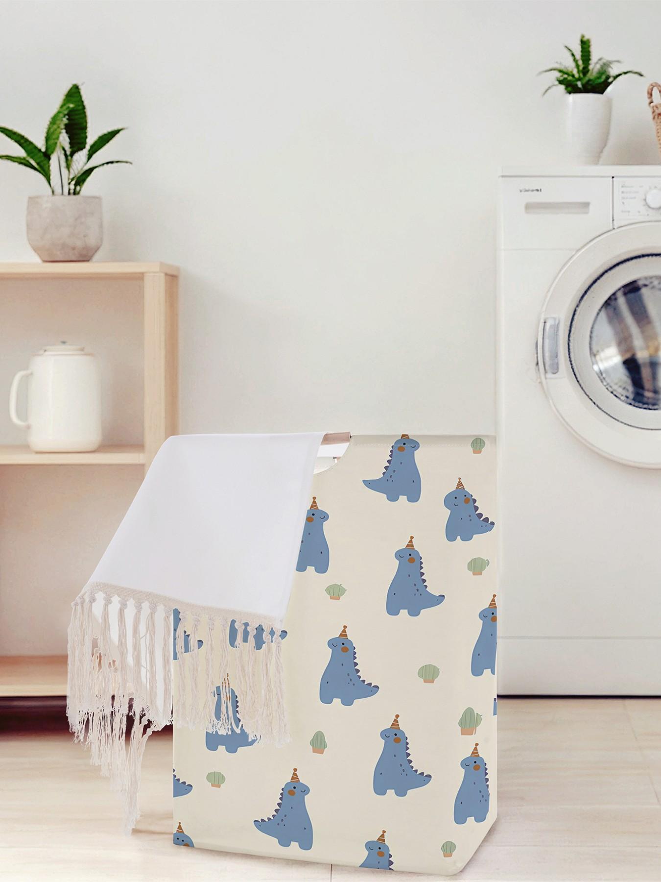 Small Dinosaur Pattern Open Storage Box, Foldable Laundry Basket with Handle, Home Bathroom Folding Clothes Storage Bucket