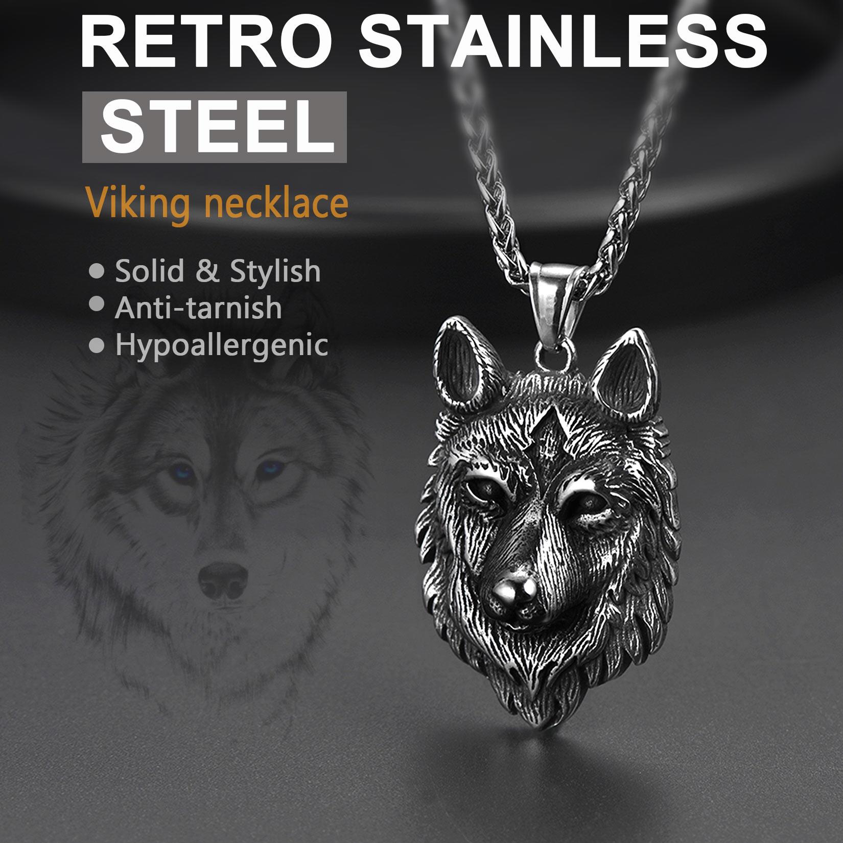 U7  Vivid Floating Wolf Necklace Pendant Vintage Stainless Steel Animal Pendant