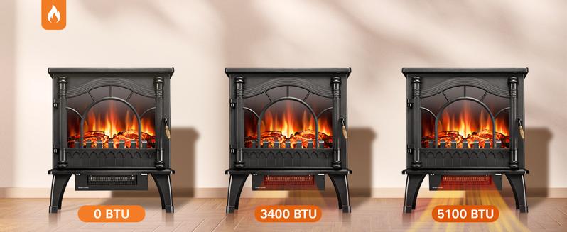 R.W.FLAME Electric Fireplace Heater, Freestanding Fireplace Infrared Stove 1000W/1500W, 3D Realistic Flame Effects, Adjustable Brightness and Heating Mode, Overheating Safe Design