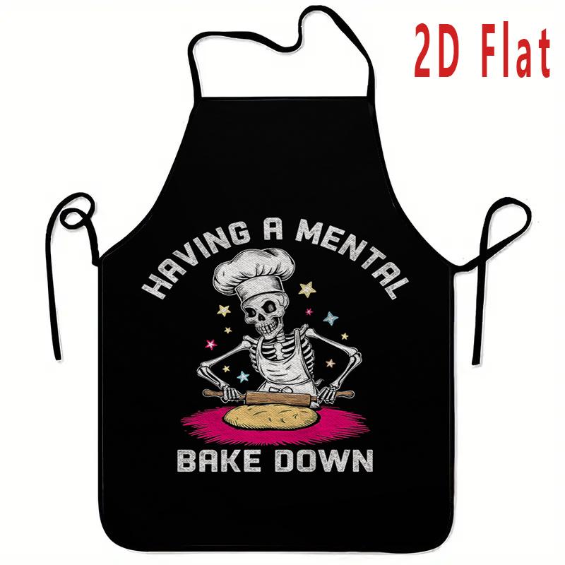 1pc 2D Flat 23.62X31.5inch Skull Print Apron, Stylish Home Workwear, Durable Barbecue Apron, Washable And Reusable, Kitchen And Restaurant Supplies, Work Apron, Party Apron, Suitable for Kitchen And Restaurant, Gardening, Painting, New Year Gift