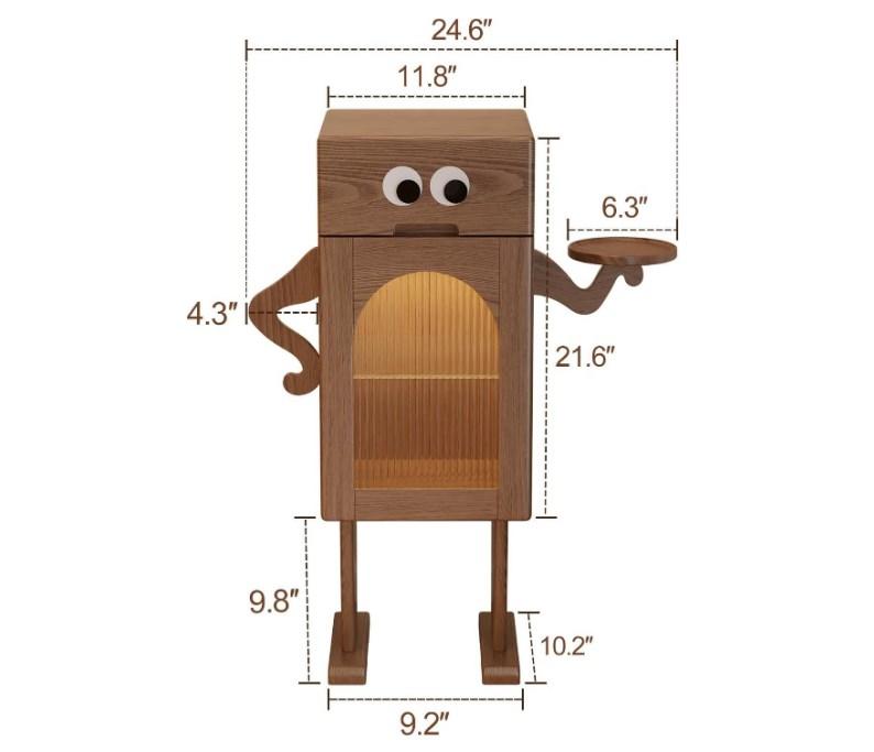 Robot Nightstand, 100% Solid Wood - No MDF, Mid Century Modern Design with Drawers, Adjustable Dividers, Sensor Light, Ideal for Cozy Atmosphere