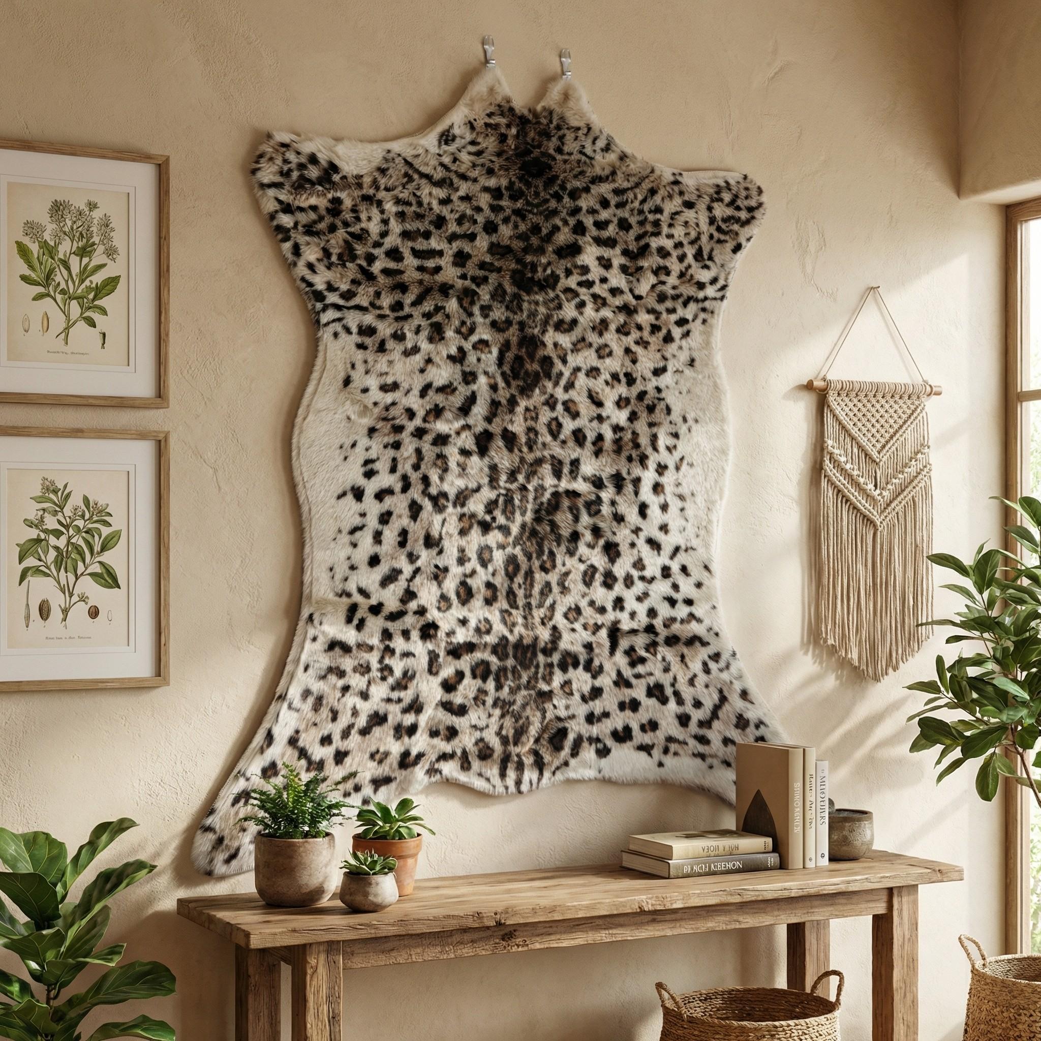 Vintage Natural Style Animal Skin Replica Tapestry, Light Leopard Pattern, Wall Decor for Study Room and Entrance Hall