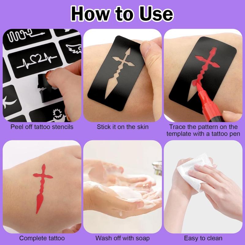 Temporary Tattoo Markers for Skin,With Stencils,Body Markers,10/15/30Colors Tattoo Pens,Flexible Brush Tip, Bright colors, Face Paint Kit Cosmetic Quality,Halloween makeup