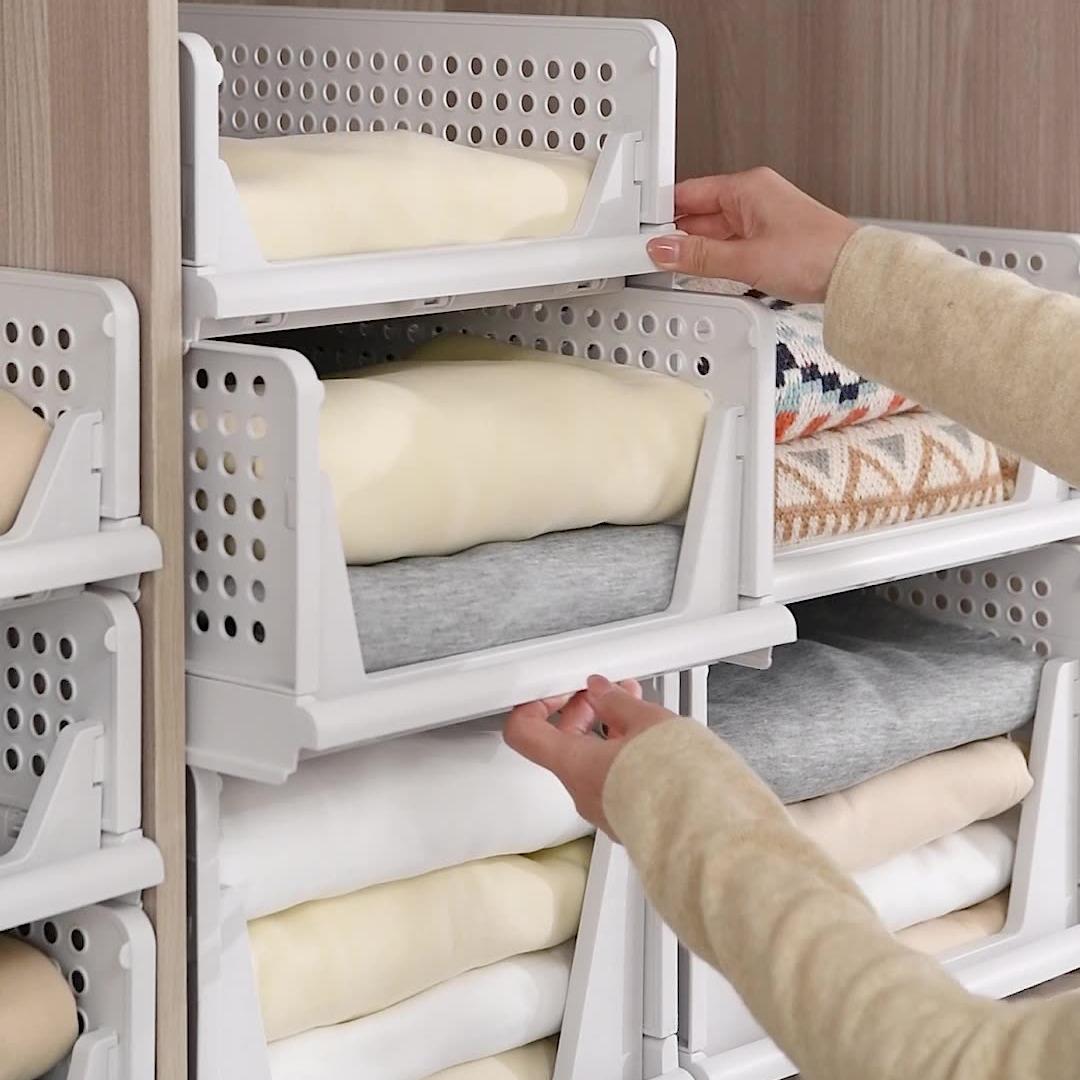 2pcs Multifunctional Foldable Storage Boxes, Space Saving Closet Organizers for Bathroom Kitchen Organization, Drawer Style Plastic Shelves, Folding Storage Bin, Collapsible Stackable Storage