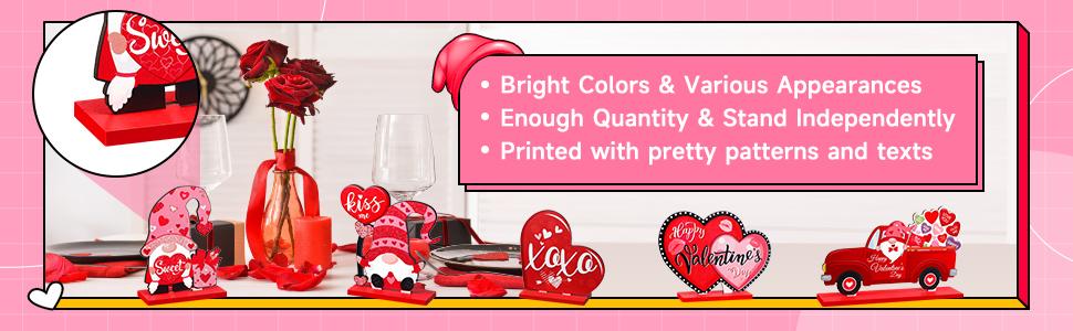 St. Patrick's Day & Valentine's Day Reversible Gnome Wood Signs, Double Sided Irish Theme Wooden Standing Blocks & Love Car Rose Truck Heart Decor, Table Centerpiece for Tiered Tray Farmhouse Kitchen, Ideal for Irish Families, Gnome Lovers & Couples Gift