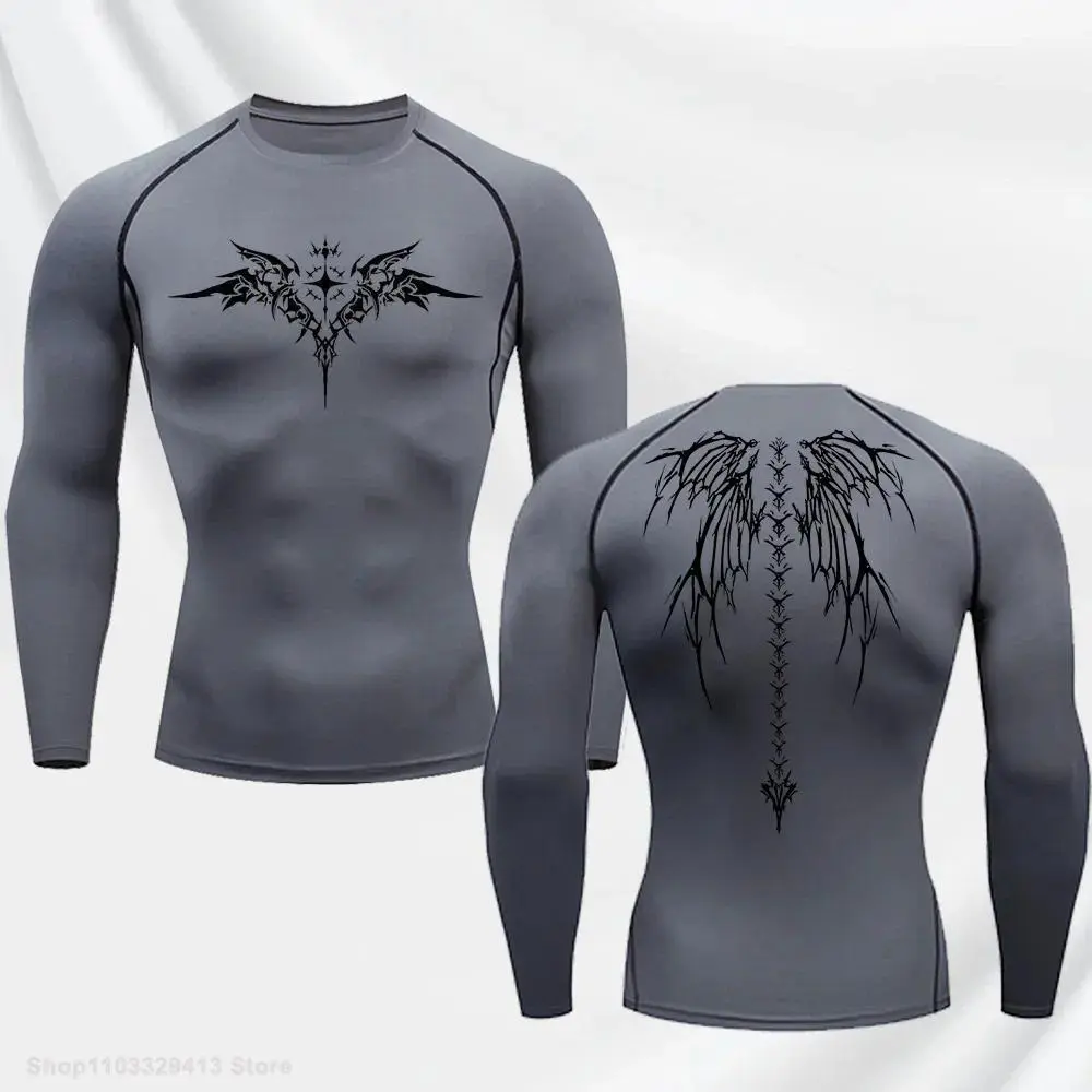New Men's Casual Anime Print Running Compression T-Shirt Quick-Drying Fitness Sportswear Gym Long Sleeve