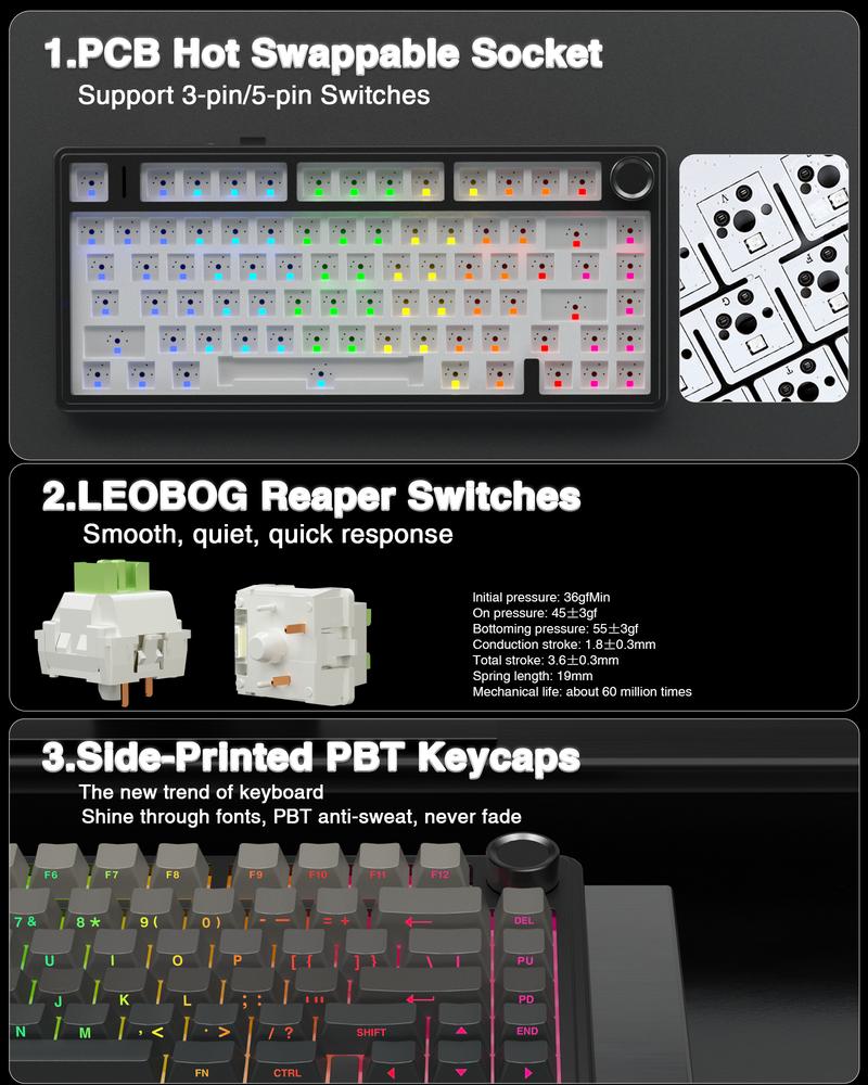 OFFICIAL AULA F75 Pro Wireless Mechanical Gaming Keyboard, 75% Hot-Swappable, USB Charging, RGB Backlight, PBT Side-Printed Keycaps, Multimedia Scroll Wheel, Creamy Keyboards PC accessories TikTokShopfalldealsforyou