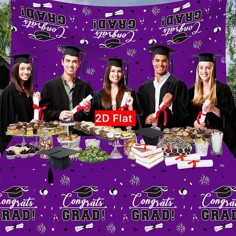 2D Flat Party Tablecloth 1pc, Graduation Theme Tablecloth, Rectangular, for 2026 Graduation Party Decor, No Power Required