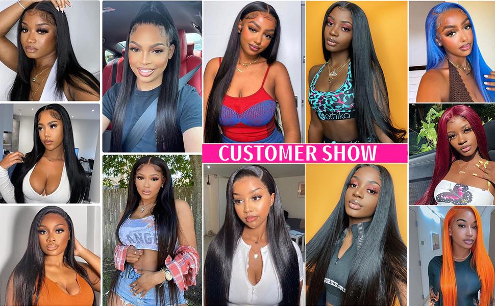 13x4 Straight Lace Front Wigs Human Hair 180% Density HD Transparent Straight Frontal Wig for Women Glueless Straight Wigs Pre Plucked with Baby Hair