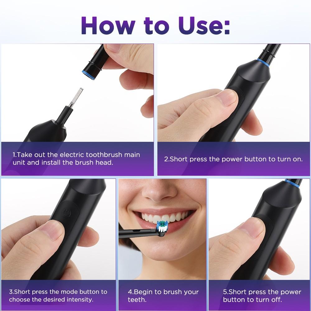 Rotating Electric Toothbrush with 5 Adjustable Modes, 2-Minute Timer with 4 Replaceable Brush Heads for Teeth Cleaning, Cleansing, Ideal for Daily Oral Care