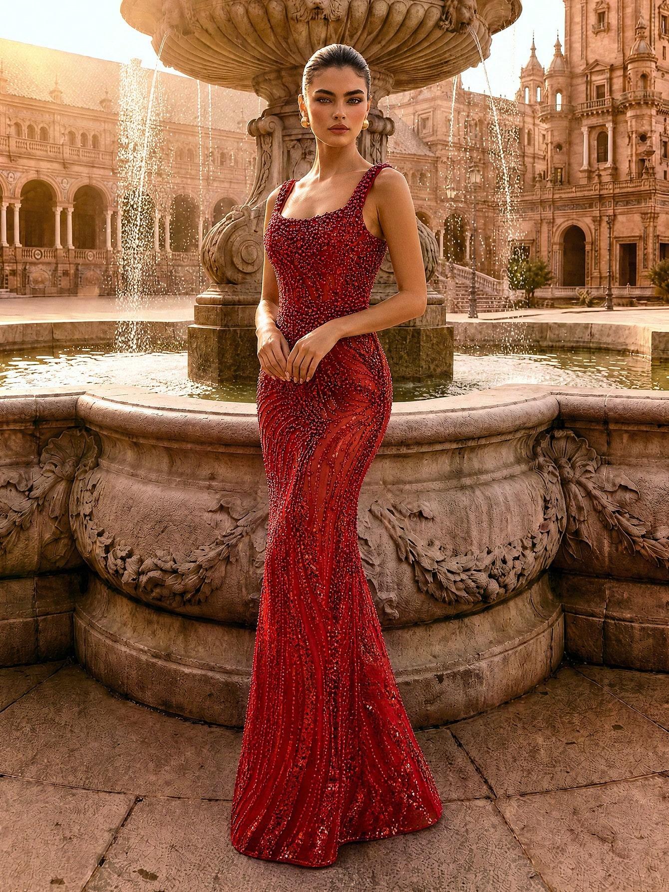 Women's Woven Fabric Prom Dress - Square Spaghetti Straps, Cross-Tie Back, All-Over Rhinestones, Sleeveless Bodycon Mermaid Style, Comfortable Floor-Length Formal Gown for Prom, Wedding Reception Events, Lady Women's Woven Fabric Prom Dress - Square Spaghetti Straps, Cross-Tie Back, All-Over Rhinestones, Sleeveless Bodycon Mermaid Style, Comfortable Floor-Length Formal Gown for Prom, Wedding Reception Events, Lady
