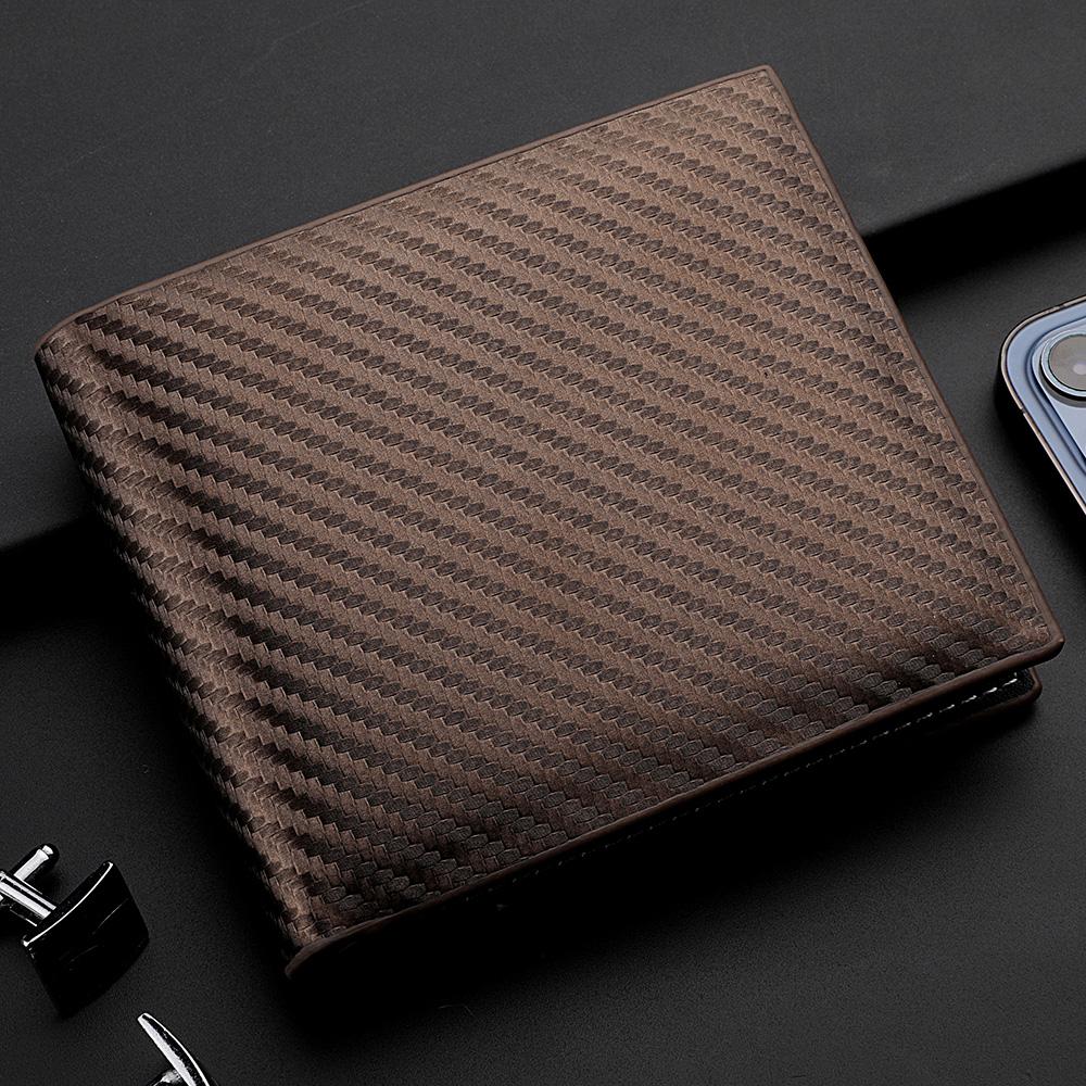 Men's Bifold Short Wallet, Carbon Fiber Texture Card Holder with Zip Coin Pocket