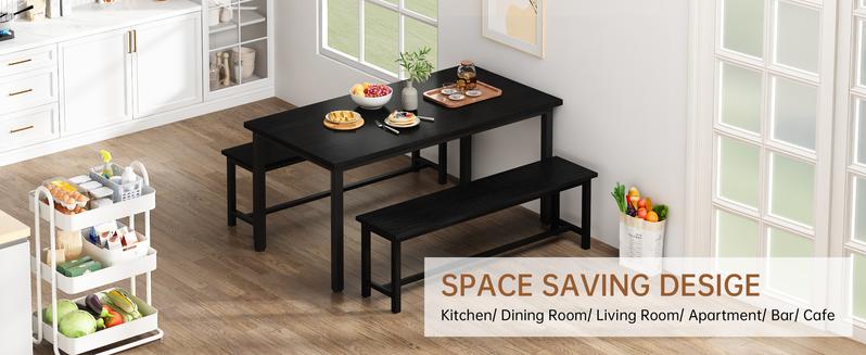 Recaceik Modern Dining Table Set for 4 with 2 Benches Space-Saving Kitchen & Dining Room Furniture Compact Design for Small Spaces [Modern Minimalist Dining Set] Home