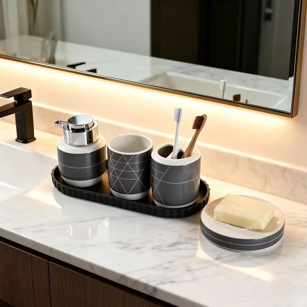 Modern Wavy Edge Smooth Decorative Tray, minimalist curved organizer tray for bathroom countertop, living room decor and kitchen storage, aesthetic home accessory for candles jewelry perfumes and tabletop organization