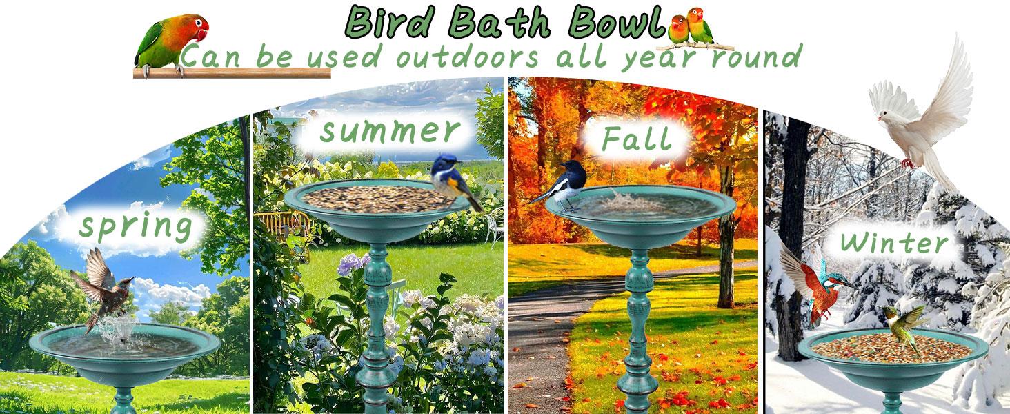 27.17”H Antique Pedestal Bird Bath,Bird Baths for Outdoors, Metal Bird Bath Bird Feeder Seed Tray for Garden Yard Decor (Retro Blue Green)