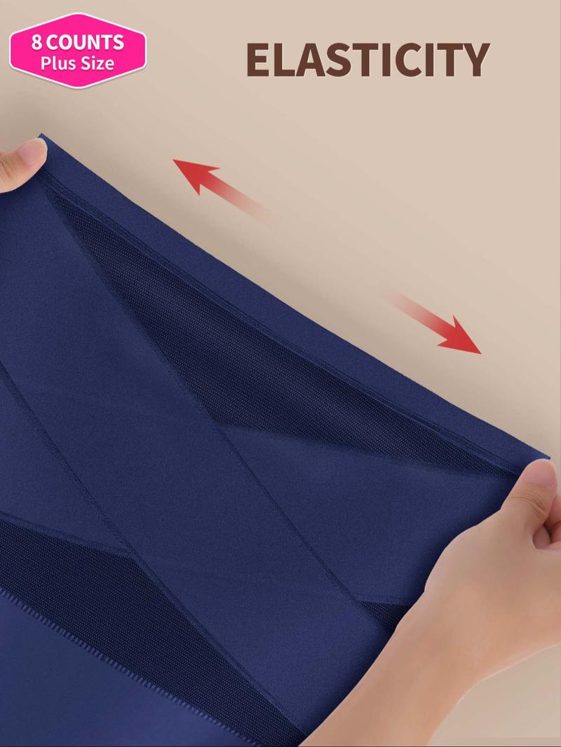 【Plus Size】 Solid Contrast Mesh High Waist Panty, Breathable Comfy Knicker for Daily Wear, Women's Underwear for All Seasons, Fashion Breathable Underwear
