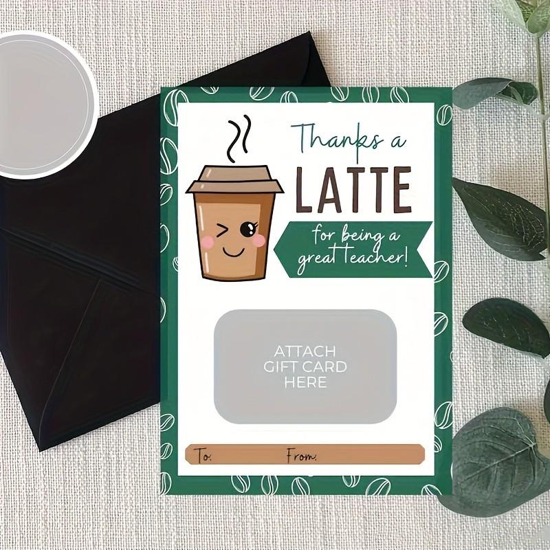 5-Pack 'thanks a Latte' Teacher Thank You Gift Card Holders, DIY Coffee Theme Cards, Perfect for End-Of-Year or Christmas Gifts