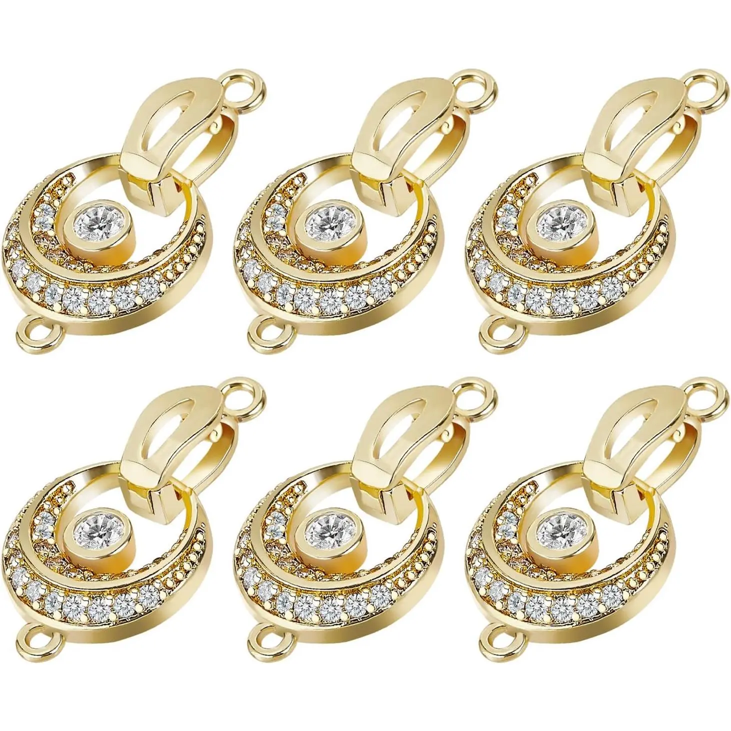 6 count Moon Fold Over Clasps Brass Necklace Bracelet Extenders Clasp with Rhinestone  Moon Shaped  Extender Clasps for DIY Bracelet Necklace  Making
