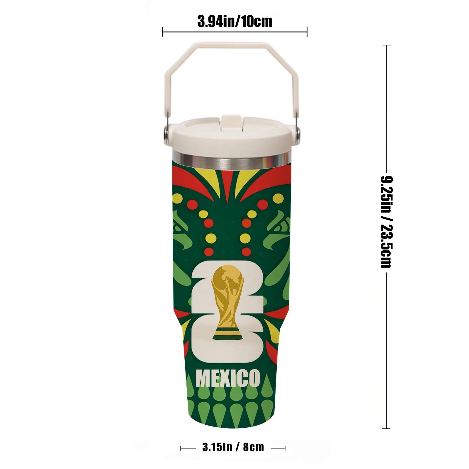 1 Pc Thermal Mug 30oz Skinny Tumbler With Handle And Lid, Double Wall Vacuum Cup, Leak Proof Insulated Mug, Keeps Hot 12 Hours Cold 24 Hours, Mexico Fan Style Travel Mug For Coffee Tea, Gift For Men Women Sports Fans Holiday Use