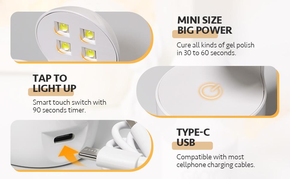 GAOY Mini UV Light for Gel Nails, Small Curing Light, Eggshell LED Nail Lamp, Fast Curing, White