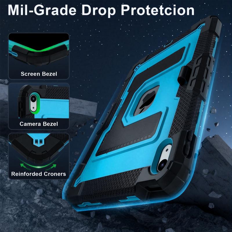 SPALLO for iPad Air 7th/6th Generation M3/M2 11-Inch 2025/2024,Kids Friendly iPad 11th/10th/9th/8th 2022/2021/2020 with Shoulder Strap/Pencil Holder,Heavy Duty Protection Shockproof Cover for i Pad Mini (A17pro) 7th/6th Gen 8.3"- Black+Blue