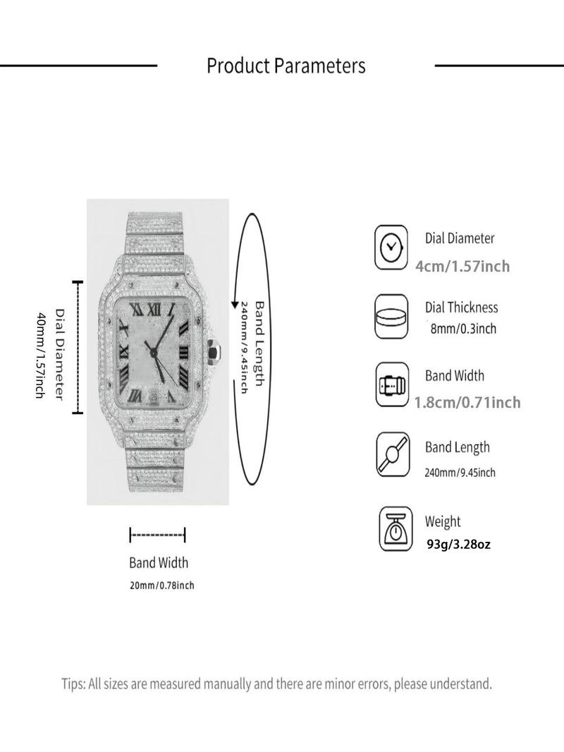 A square-shaped men's quartz watch featuring a starry sky design on the dial, stainless steel strap, diamond embellishments, and Roman numerals, Diamond Wrist Watch A square-shaped men's quartz watch featuring a starry sky design on the dial, stainless steel strap, diamond embellishments, and Roman numerals, Diamond Wrist Watch
