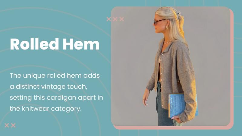 Women's Vintage Knit Cardigan with Rolled Hem, Simple Solid Color Knitwear for Autumn and Winter, Stylish Casual Outerwear