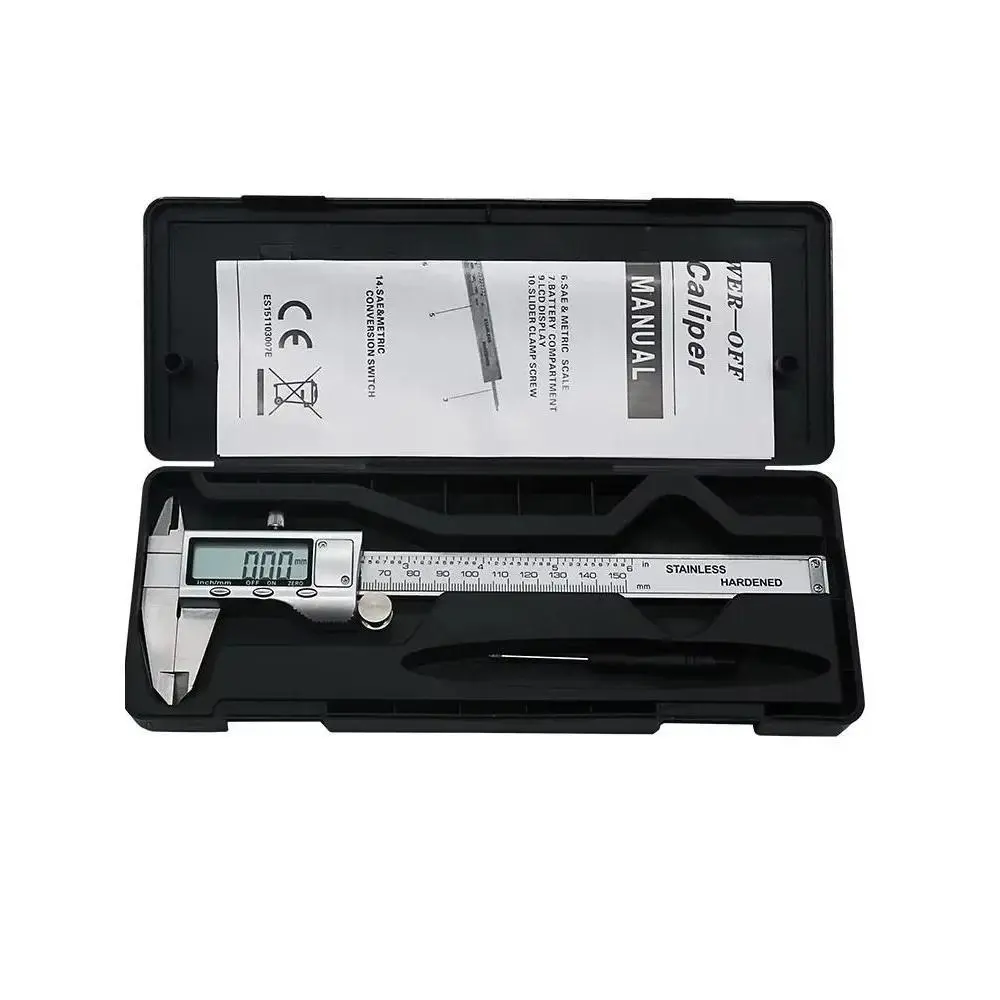6 Inch 150mm Digital Vernier Caliper Stainless Steel Micrometer Measuring Tool Depth Ruler