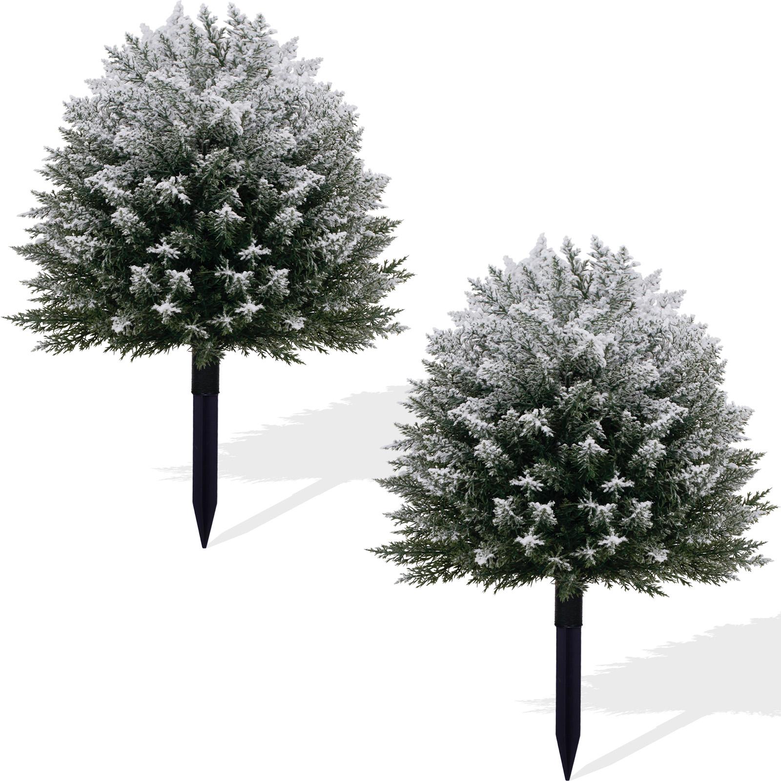 1 Pack / 2 Pack Artificial Cedar Topiary Ball Trees with Spikes, 21 Inch with Snow Christmas Outdoor Decorations, UV Resistant Artificial Plants for Porch, Patio or Flower Pots