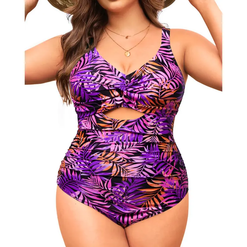 Tempt Me Plus Size One Piece Swimsuits - Women Tummy Control Cutout Bathing Suit Cross Front Swimwear
