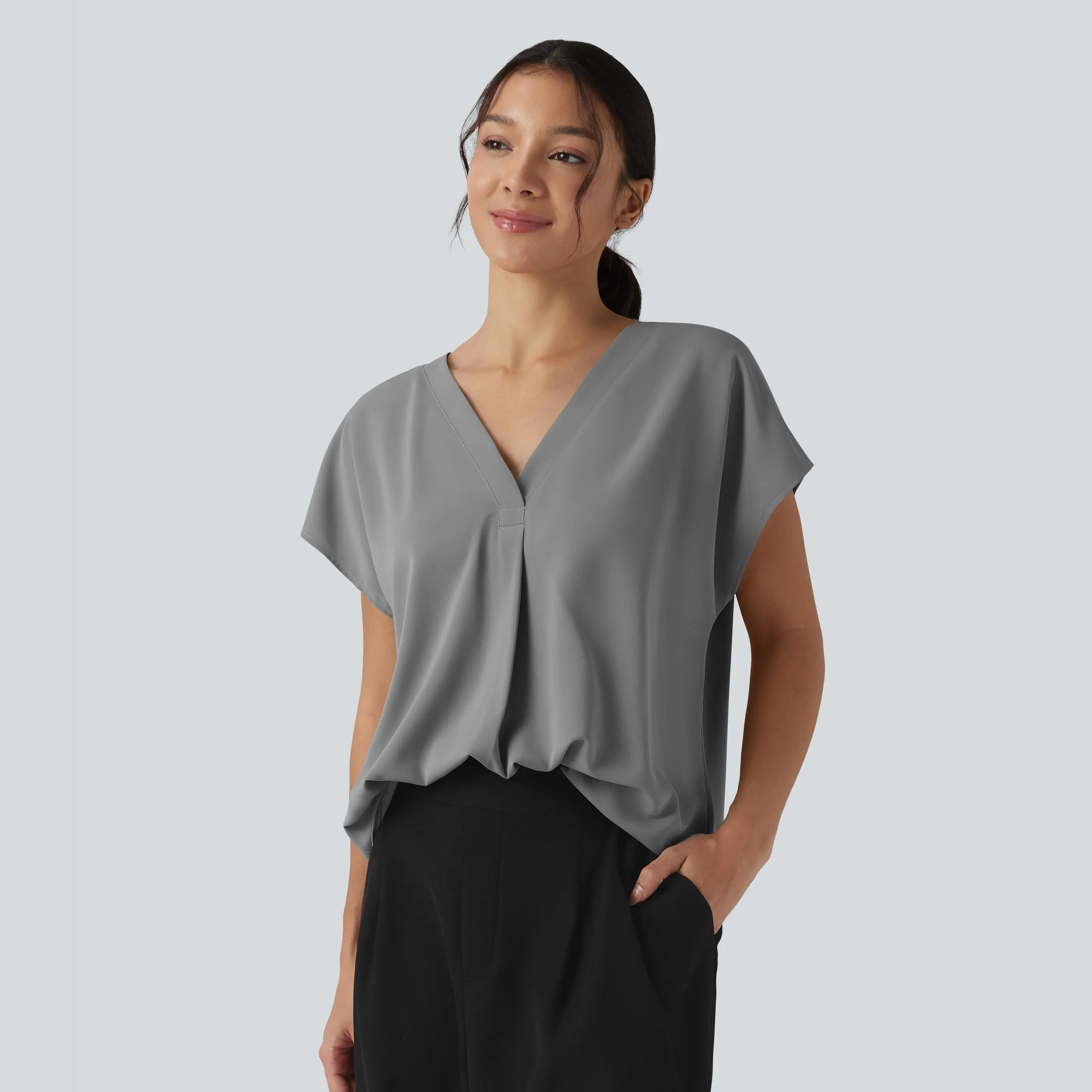 Halara Wrinkle Recovery V-neck Short Sleeve Oversized Work Blouse