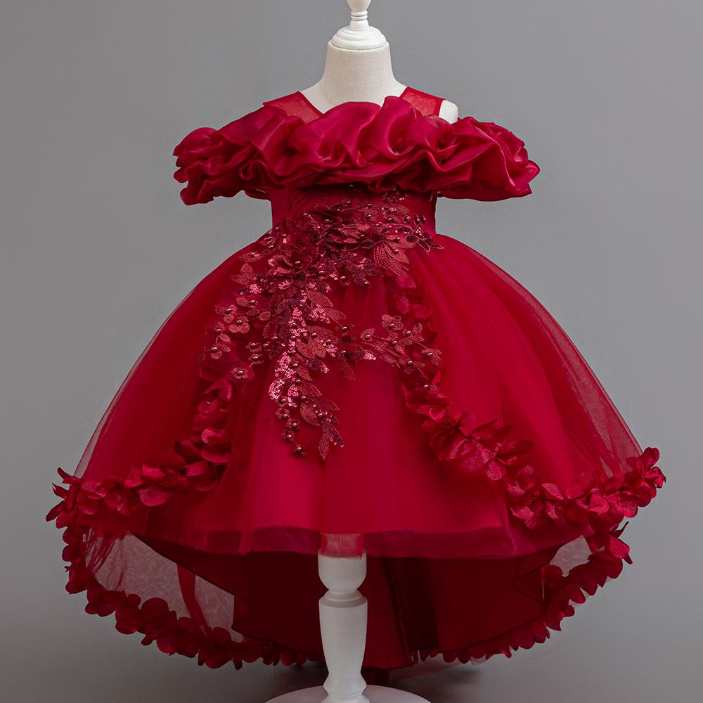 Girls Princess Dress Cloud Collar Tulle Gown with Train Birthday Party Flower Girl Christmas Pageant Puffy A-line Sparkle Luxury Custom Kids  Dress girl dress dress for girls girl  floral  dresses graduation dress kiddress elegant