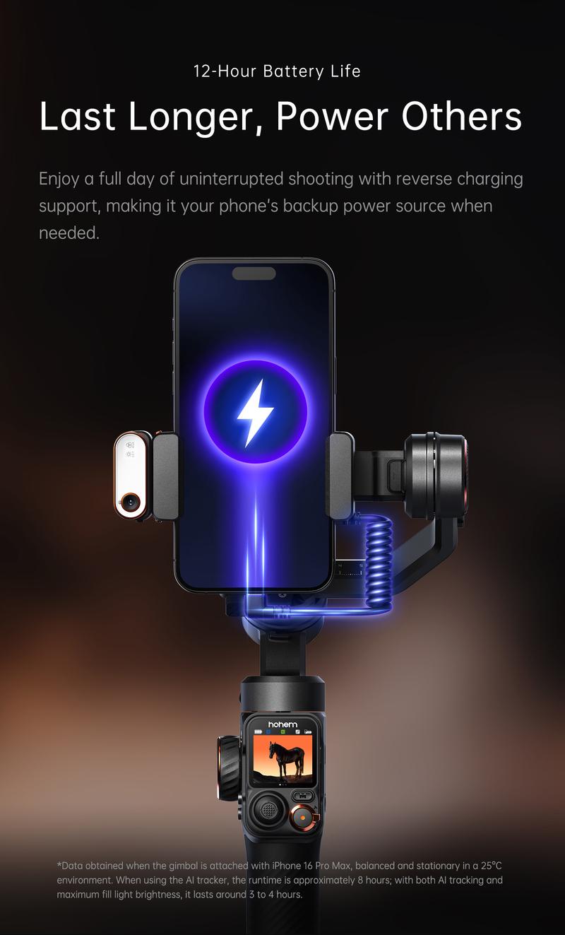 Hohem iSteady M7 Kit AI Tracking Smartphone New Gimbal Stabilizer 3-Axis with Magnetic Fill Light/AI Tracking Sensor for iPhone Android with 1/4-inch Color Tochscreen Display,Detachable Remote Controller, Max Payload 500g