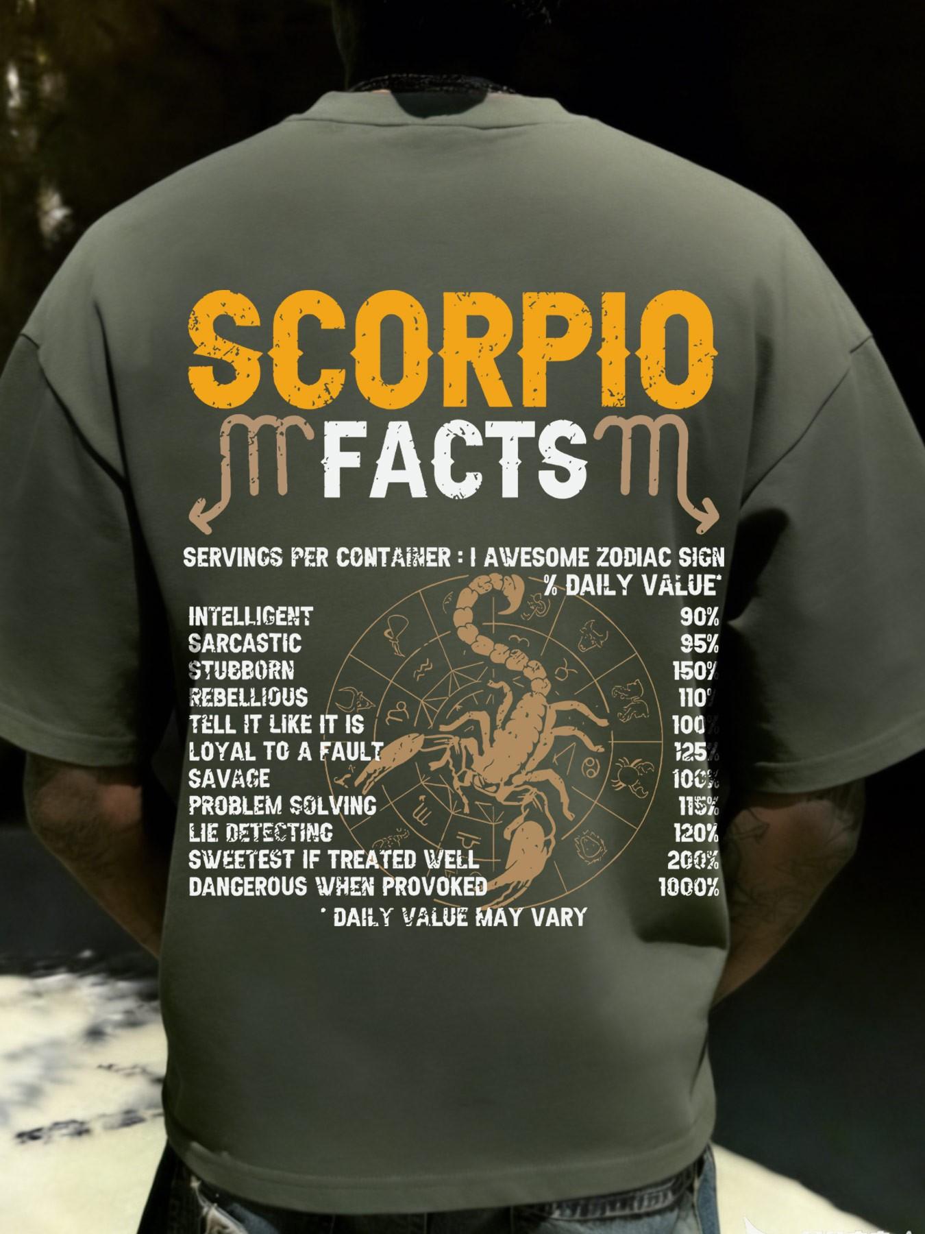 Scorpio Zodiac Facts Funny Slogan T-Shirt, Casual Loose-Fitting Top, Unisex Oversize Tee, Random Print, Short Sleeve, No Collar
