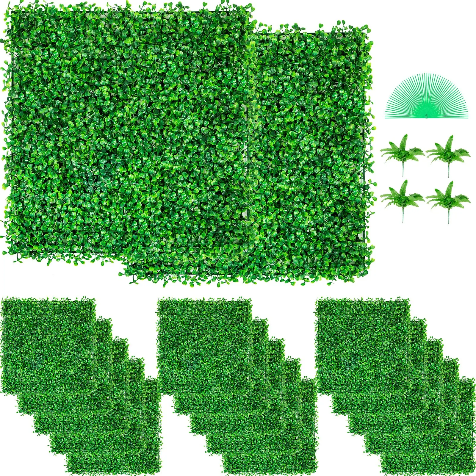 VEVOR Artificial Boxwood Panel UV 48pcs Boxwood Hedge Wall Panels Artificial Grass Backdrop Wall 10X10\" 4cm Green Grass Wall Fake Hedge for Decor Privacy Fence Indoor Outdoor Garden Backyard