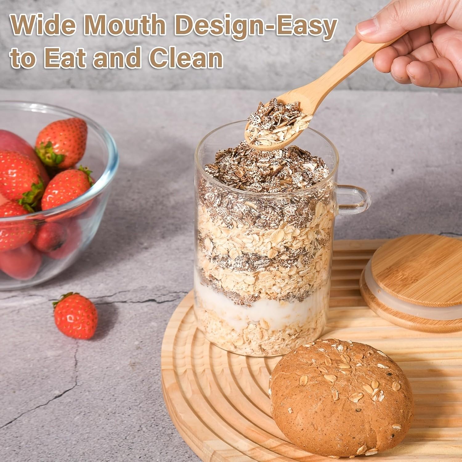 4-Pack 16oz Overnight Oat Glass Jars with Bamboo Lid, Large Capacity Breakfast Bowl, Food Storage Container, Kitchen Accessories