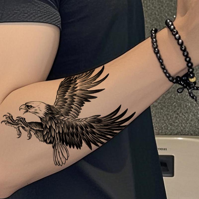 2 Bold Eagle Temporary Tattoos, Waterproof Dark Design with Sharp Edges, Lasts 1-3 Days, Perfect for Daring Men's Fashion, Fake Tattoos