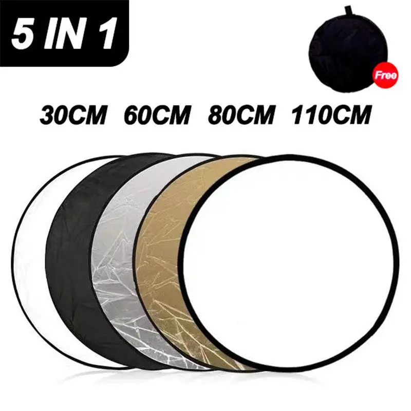 5-in-1 Collapsible Round Camera Reflector, Multi-Disc Fill Light Diffuser, Outdoor Photography Accessories, Backdrops & Props
