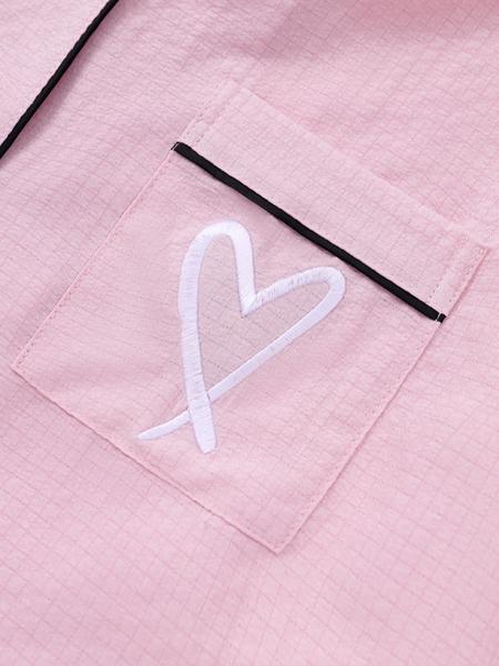 Women's Heart Embroidered Cardigan Set, Long Sleeve Elastic Waist Pants, Casual Comfortable Sleepwear, Loungewear, Spring & Fall Home Wear