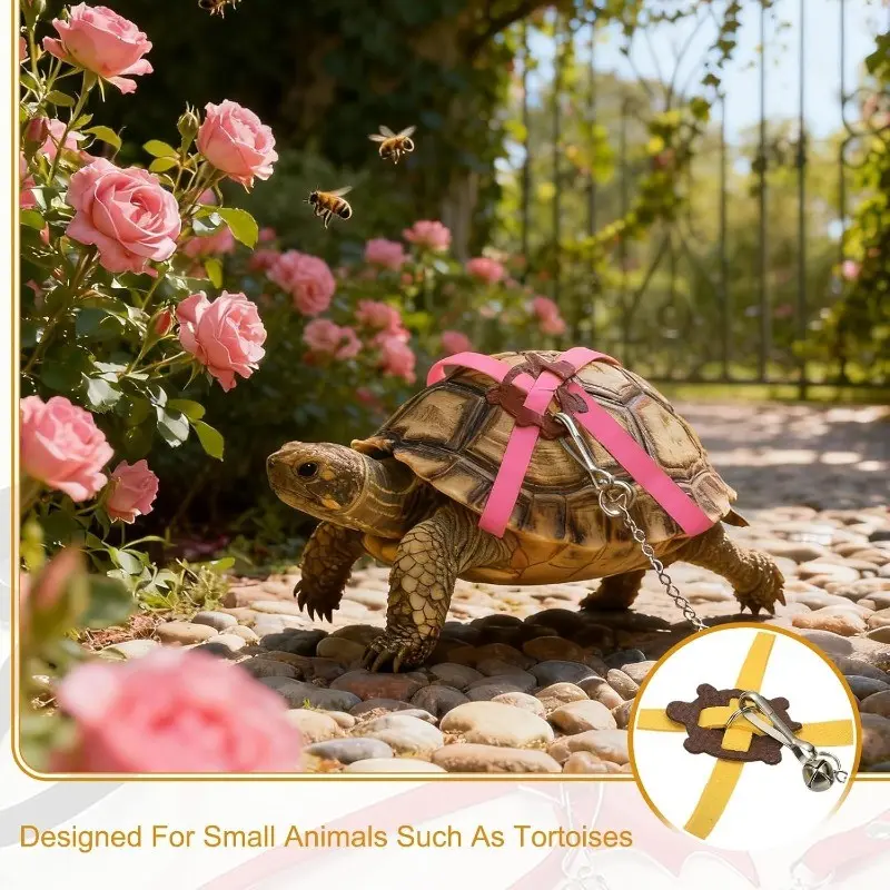 Adjustable Turtle Harness Leash, Pet Turtle Walking Rope with Bell, Suitable for Small Pets Outdoor, Mustache Hamster & More