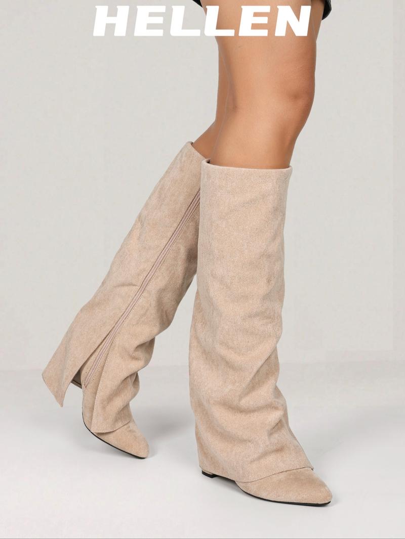 Women's Pointed Toe Knee High Boots, Classic Style, Winter Fashion, High Heel Side Zipper, Elegant Long Boot, Perfect Fall & Winter Shoes